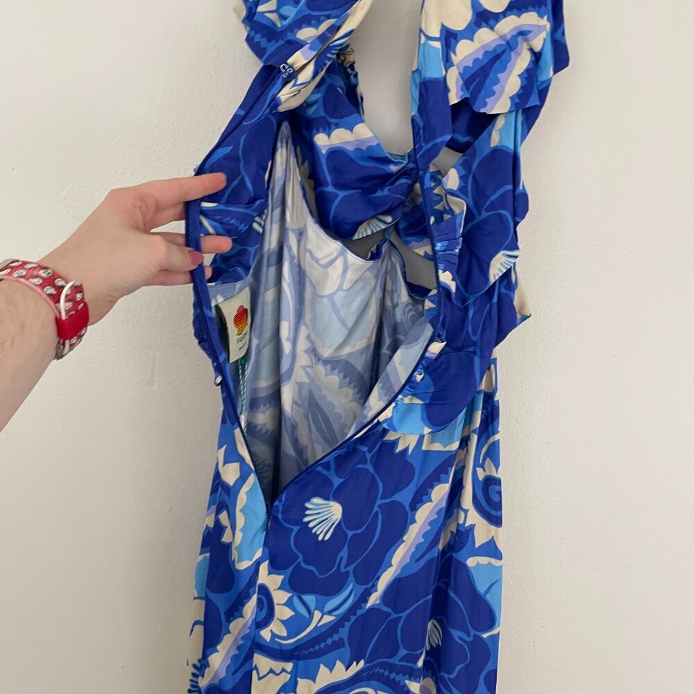 Farm Rio Blue Floral Tropical Groove Cut Out Midi Dress Size Large - Picture 9 of 9
